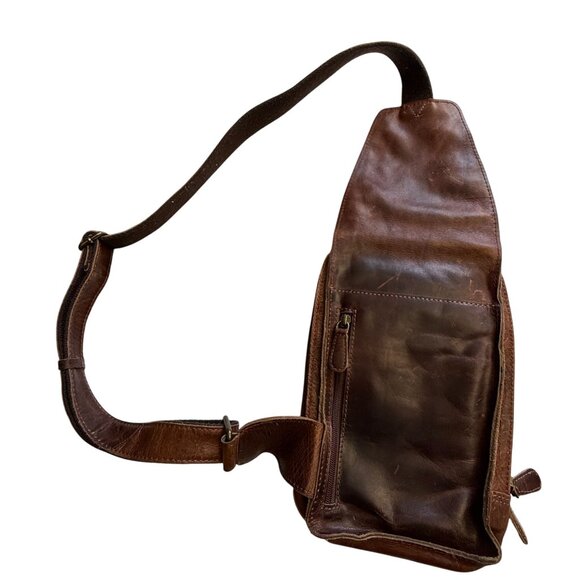 Paul & Taylor Men's Sling Bag Brown Leather - Picture 8 of 10